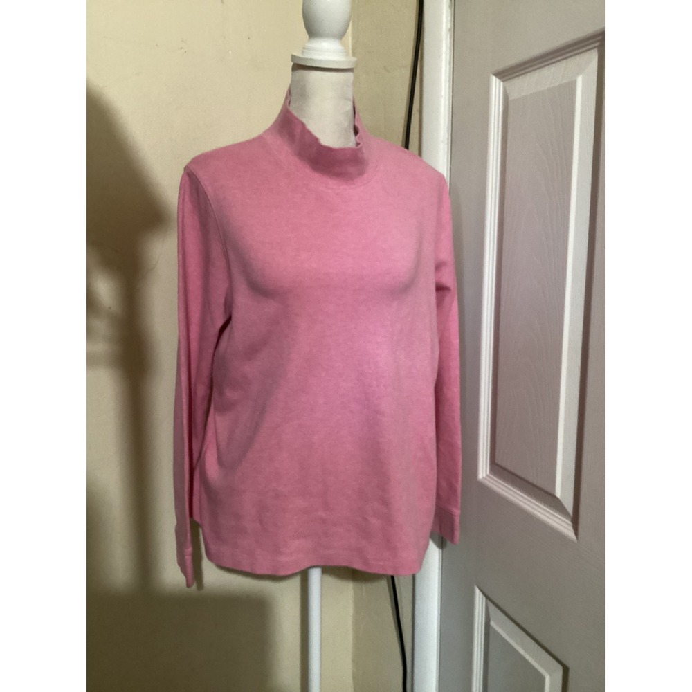 LL Bean Womens Pink Mock Neck Long Sleeve Knit Top Large Regular Heathered